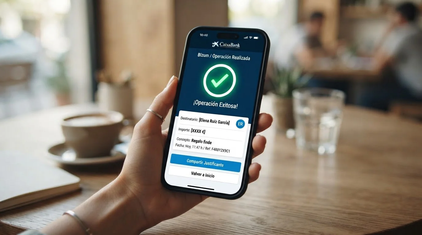 Móvil con una notificación de pago confirmado en una aplicación bancaria