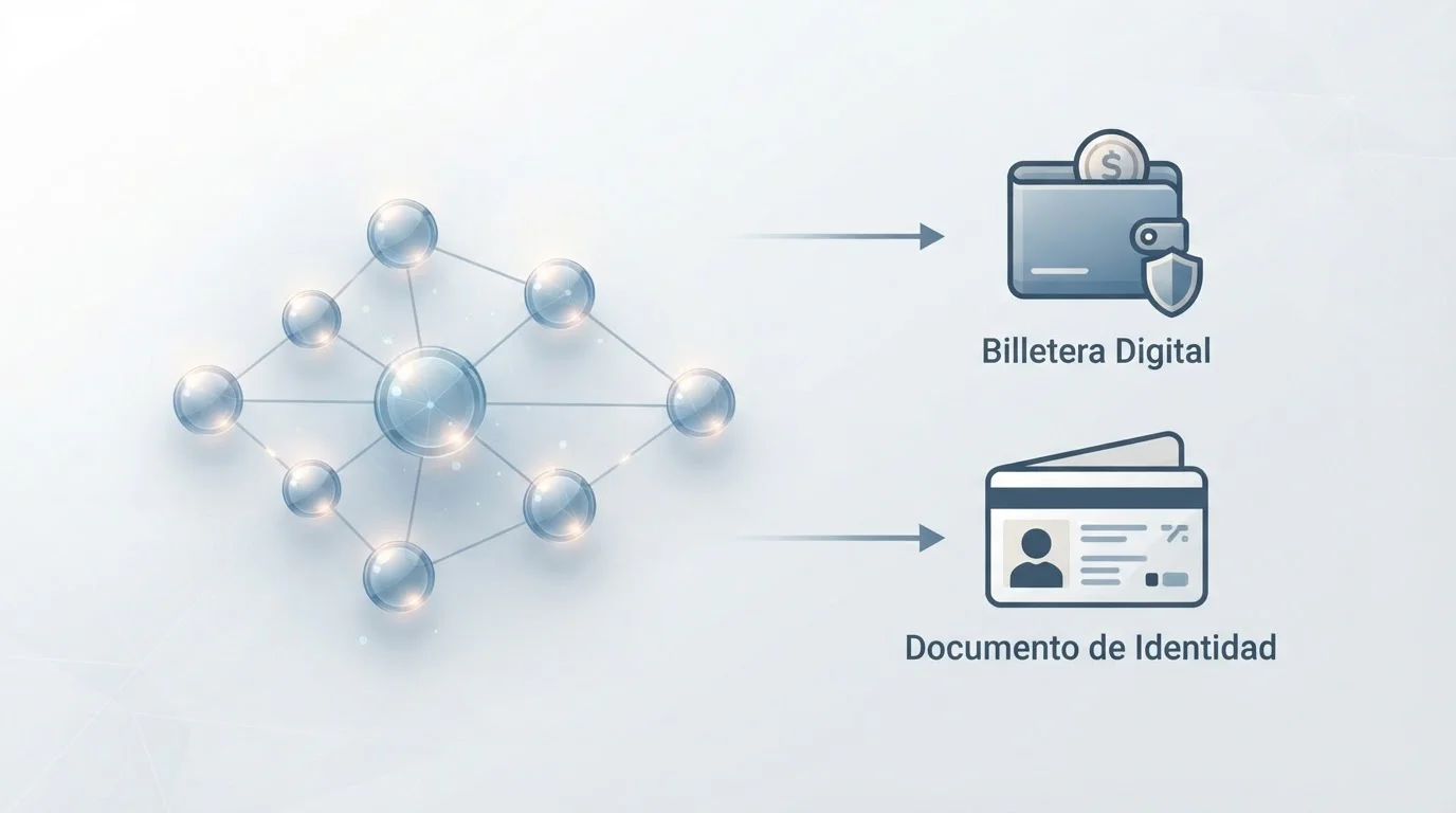 Red de nodos conectada a un monedero y a un documento de identificación