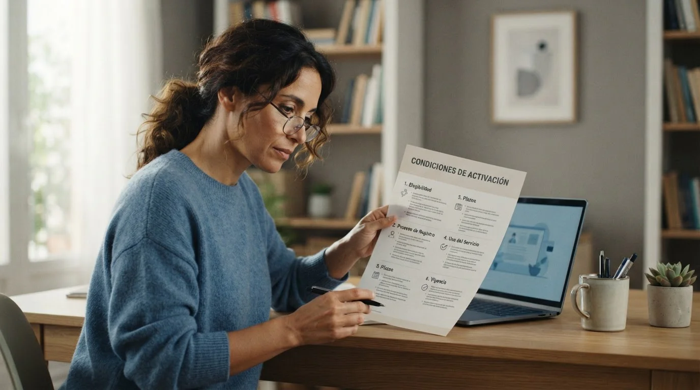 Persona revisando los requisitos de activación en las condiciones de un bono