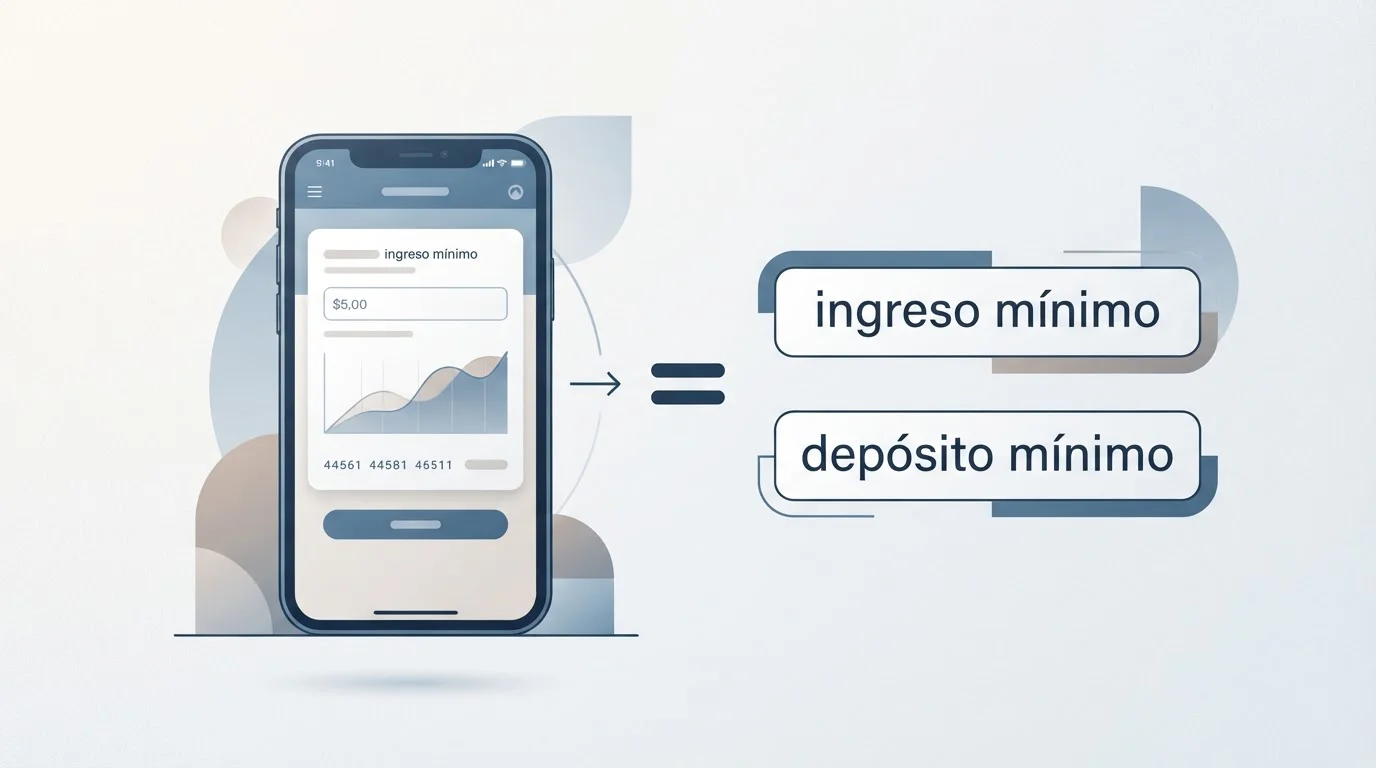 Móvil con un campo de depósito junto a las palabras «ingreso mínimo» y «depósito mínimo»