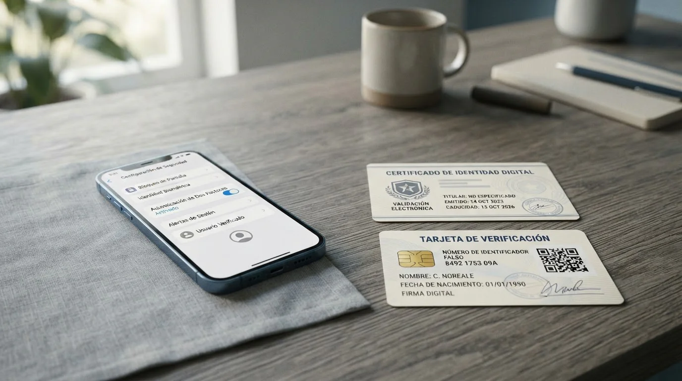 Móvil con opciones de seguridad y documentos de verificación