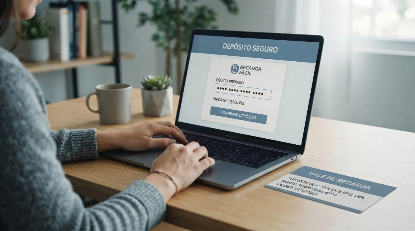 Manos introduciendo un código prepago en un formulario de depósito