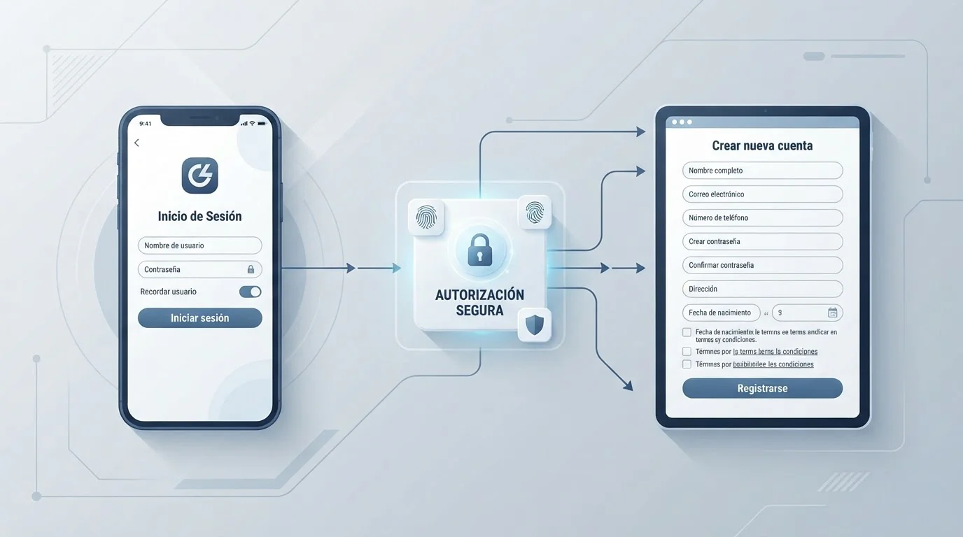 Móvil con acceso bancario conectado a un formulario de registro