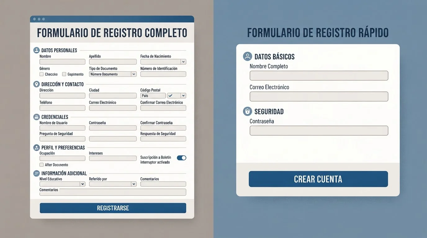 Dos formularios de registro ilustrativos con distinta cantidad de campos
