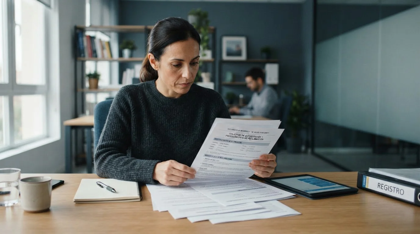 Persona examinando documentos de autorización y vías de reclamación
