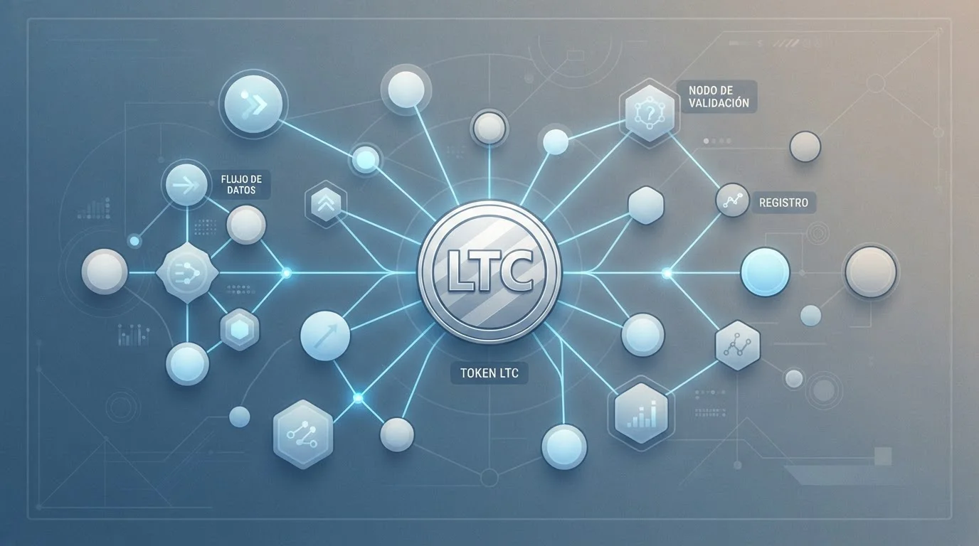 Moneda de Litecoin conectada a nodos de una red digital