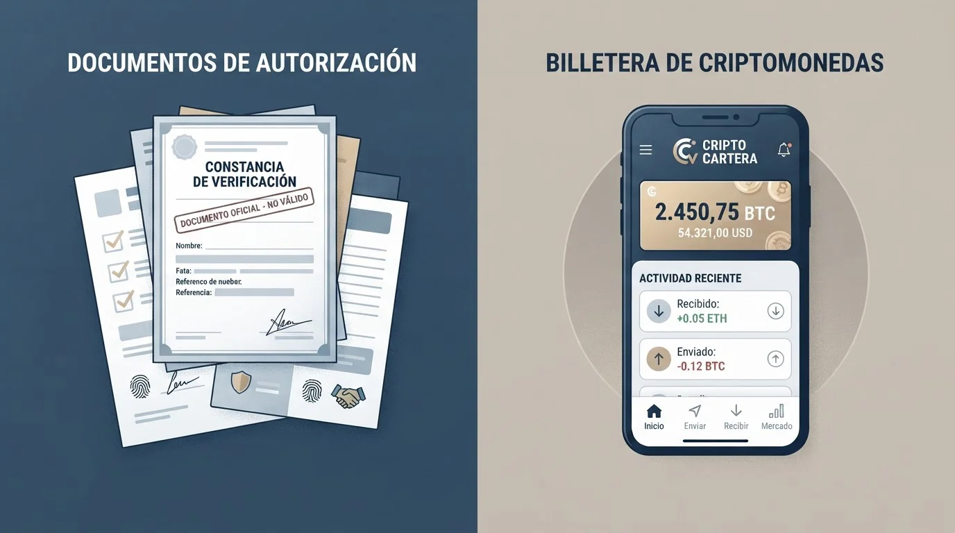 Documentos de autorización y un monedero digital presentados por separado