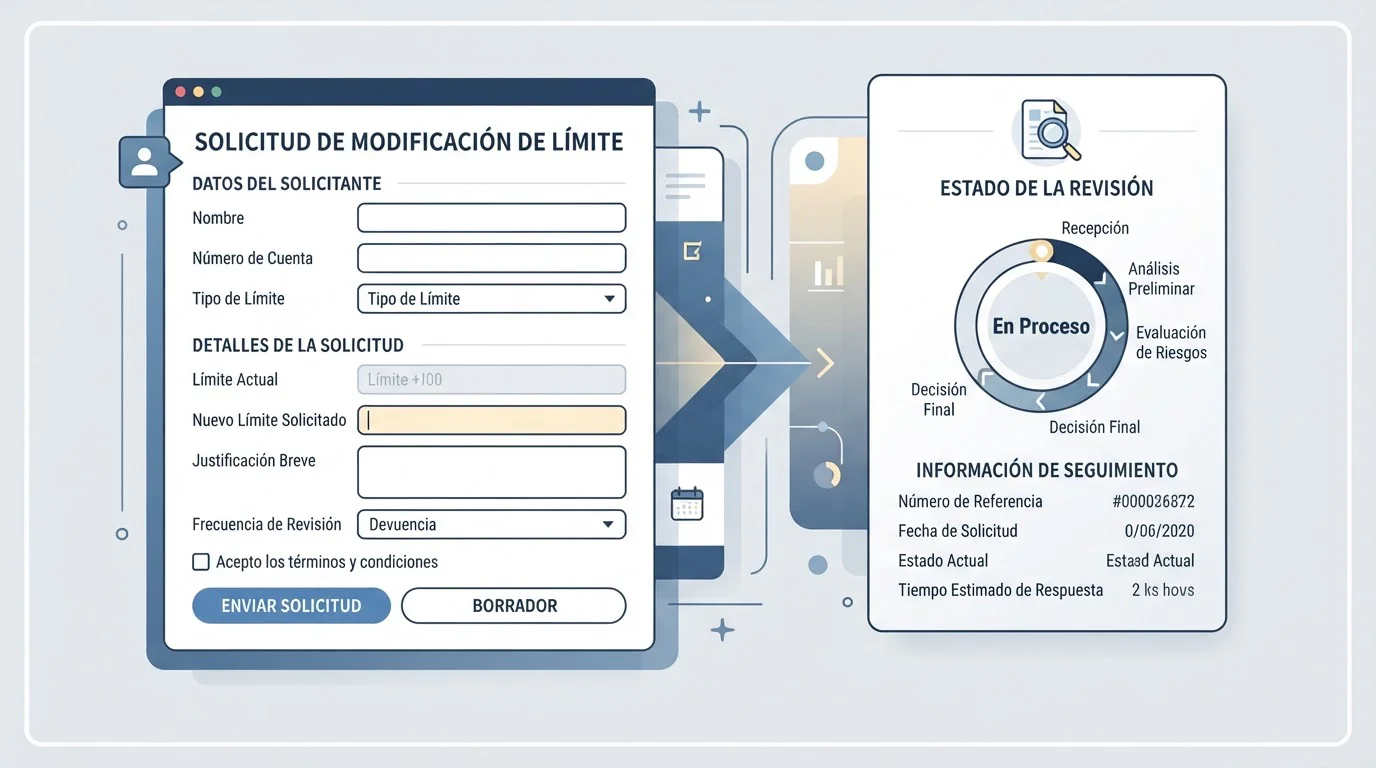 Formulario de solicitud de cambio de límites con un indicador de revisión