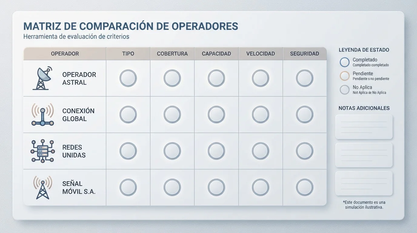 Tabla ilustrativa para comparar condiciones de distintos operadores