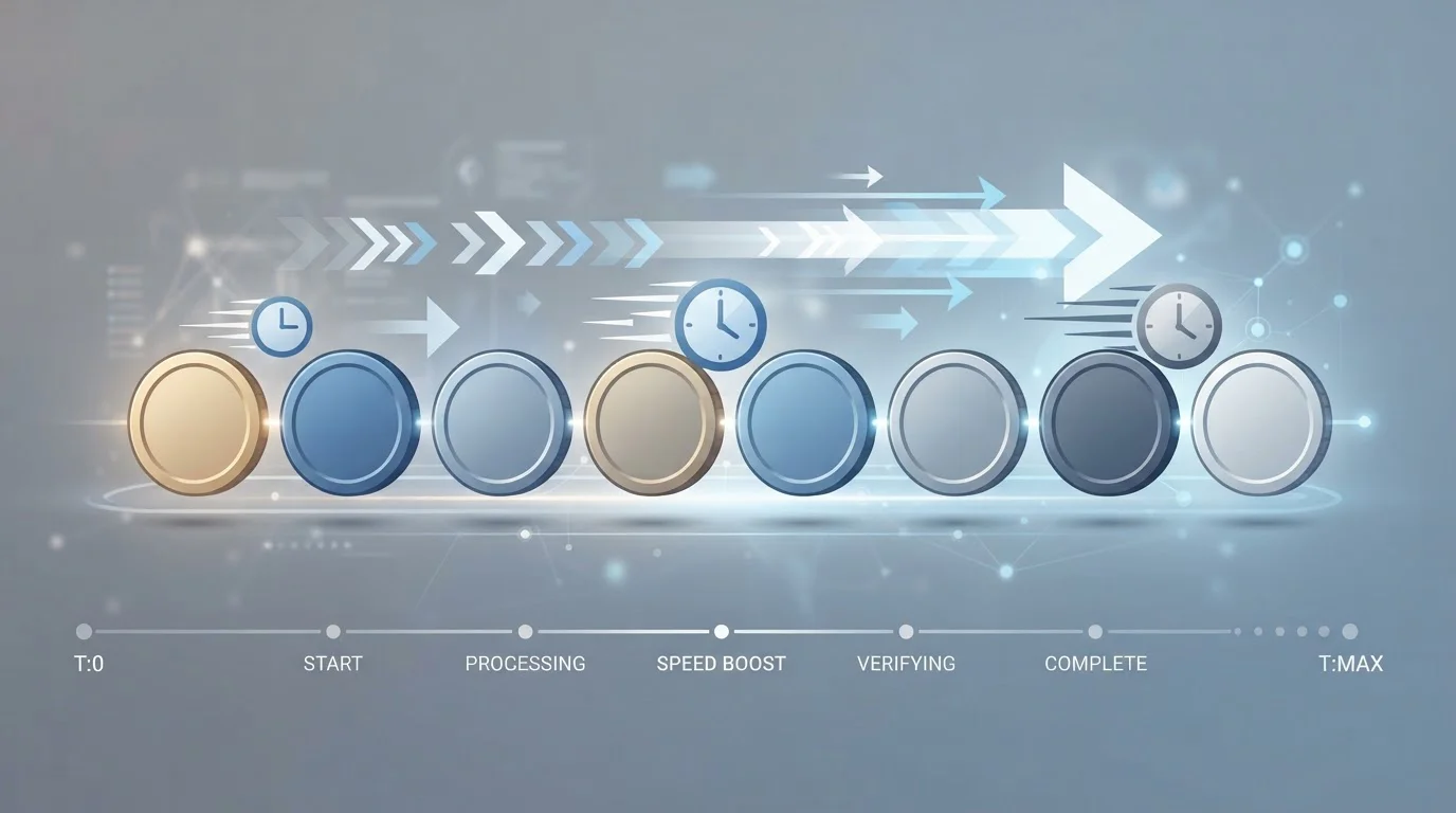 Monedas digitales genéricas con flechas y relojes para comparar transferencias