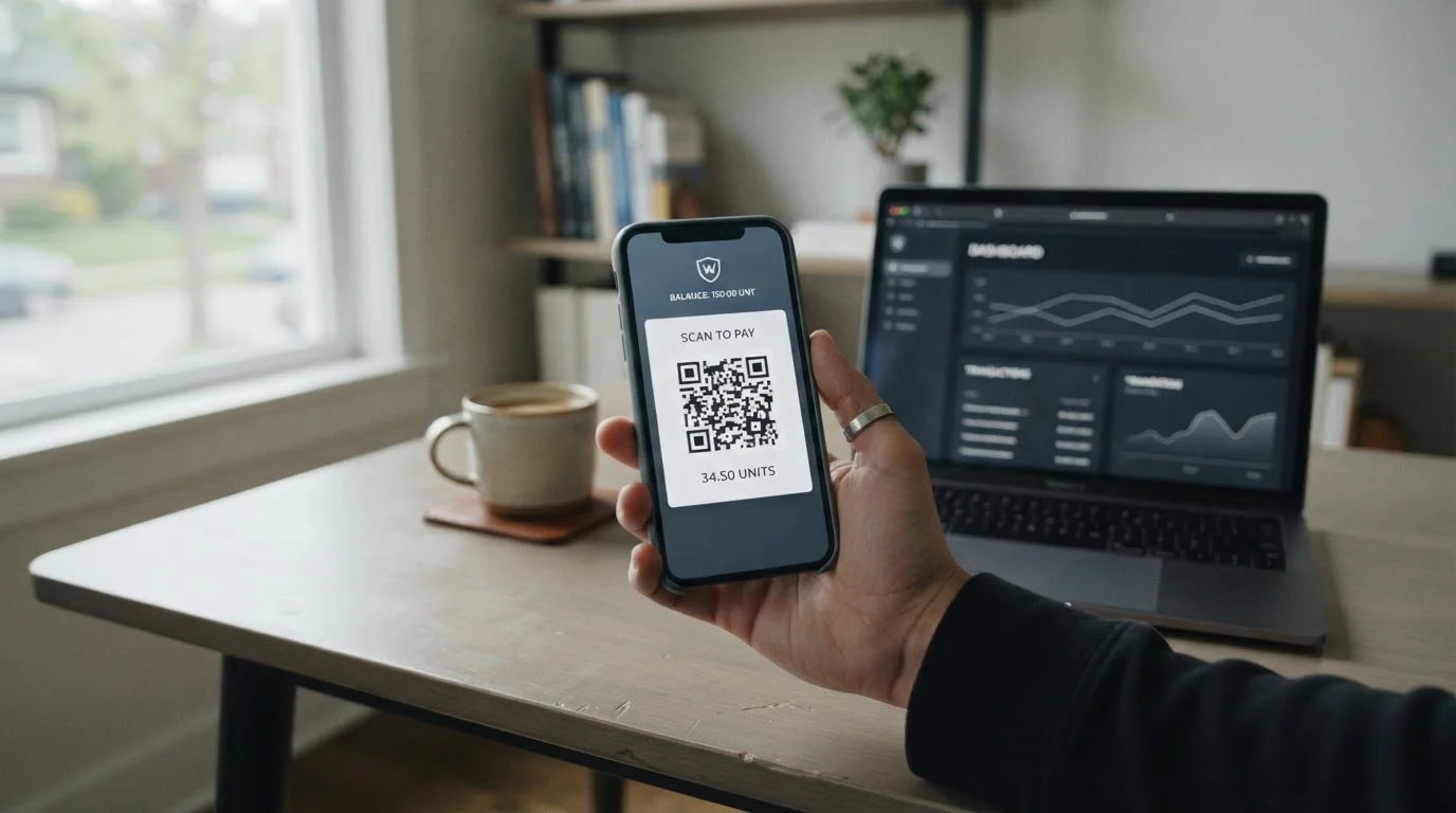 Móvil con un código QR para una transferencia de criptomonedas