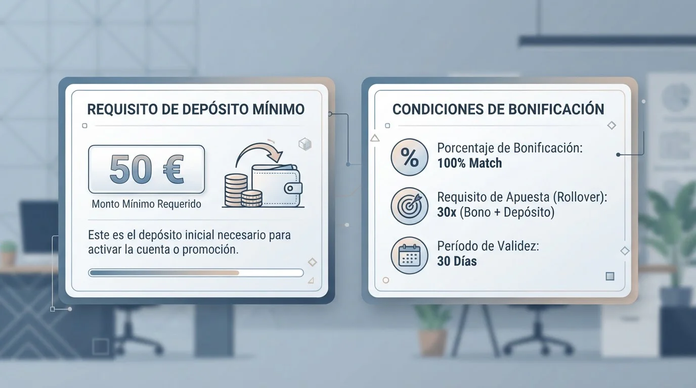 Dos fichas que distinguen el depósito mínimo de las condiciones de un bono