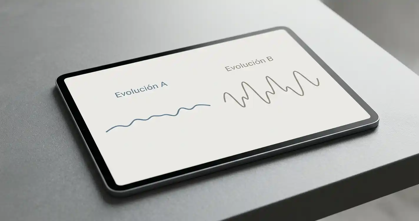 Dos gráficos esquemáticos: uno con pequeñas oscilaciones y otro con variaciones más amplias