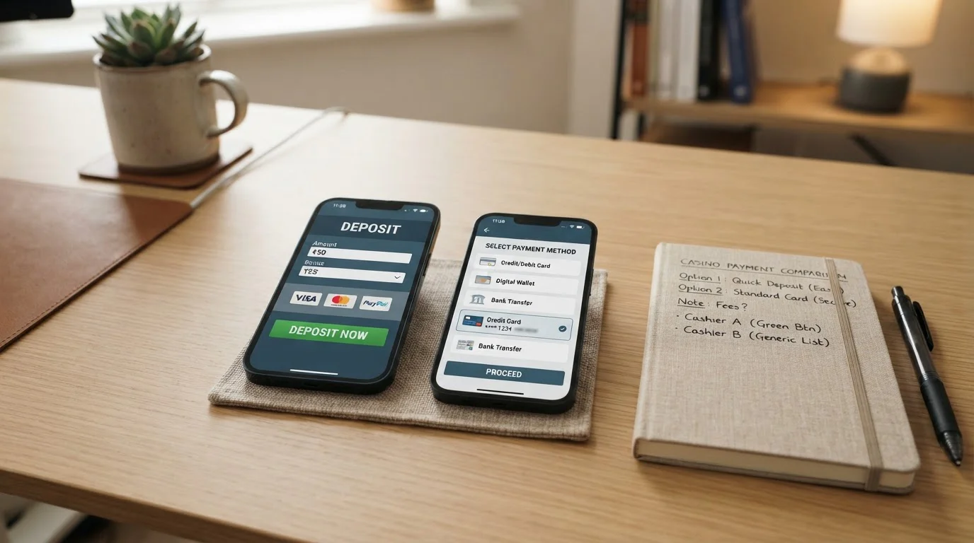 Dos móviles con interfaces de pago diferentes junto a notas comparativas
