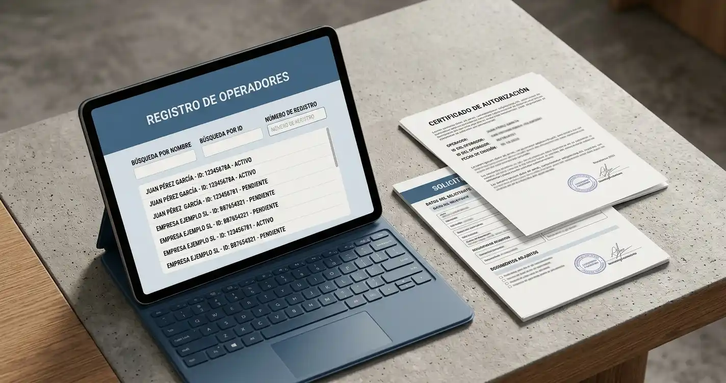 Consulta ilustrativa de un registro de operadores junto a documentación