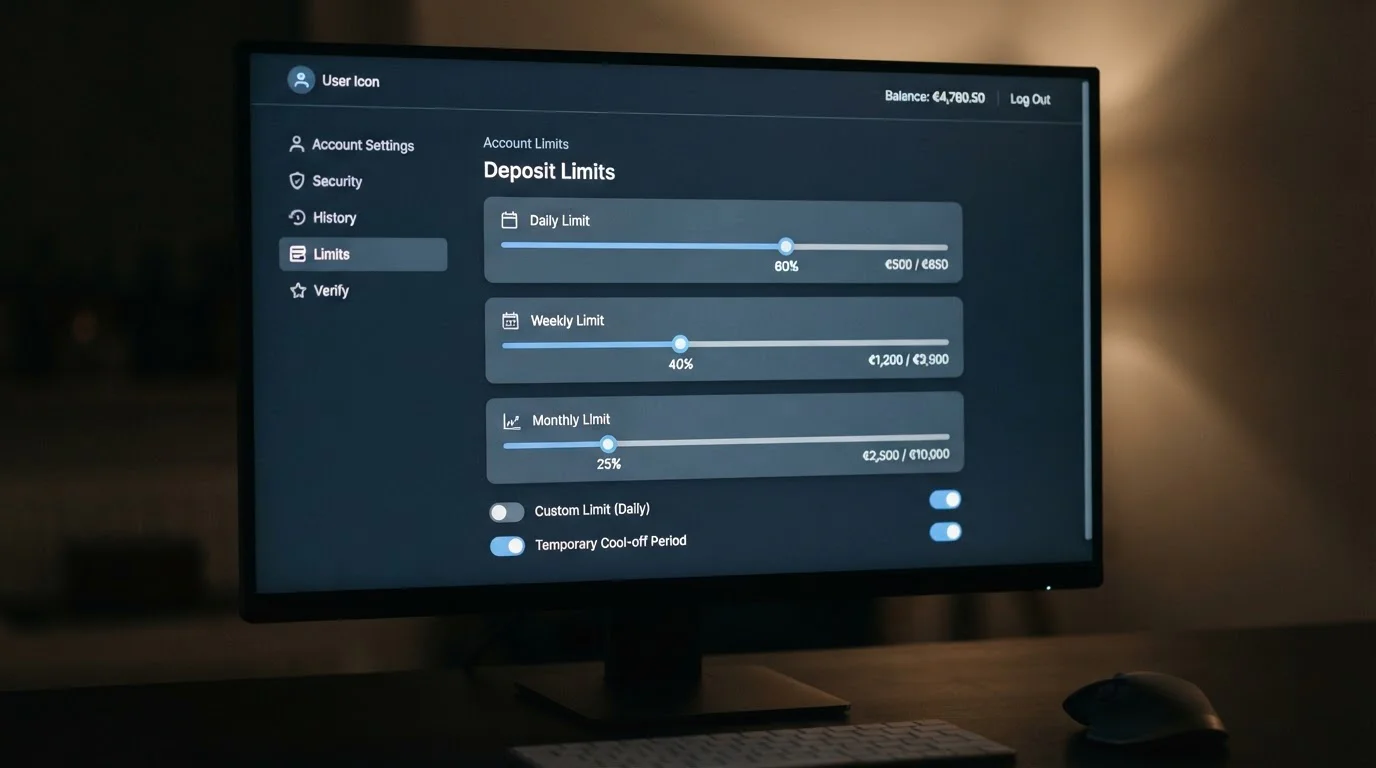 Panel de cuenta con controles deslizantes para configurar límites de depósito