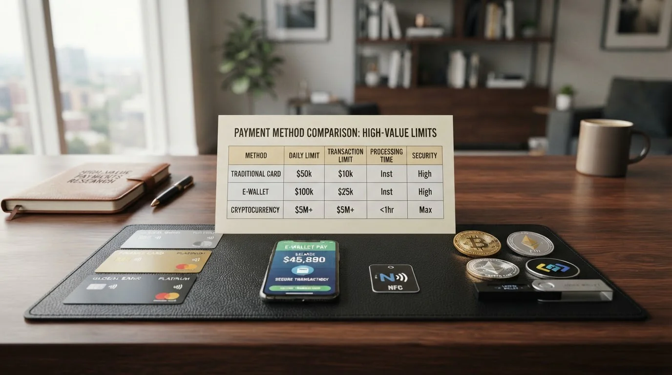 Tarjetas, iconos de monedero y monedas digitales junto a una tabla de límites