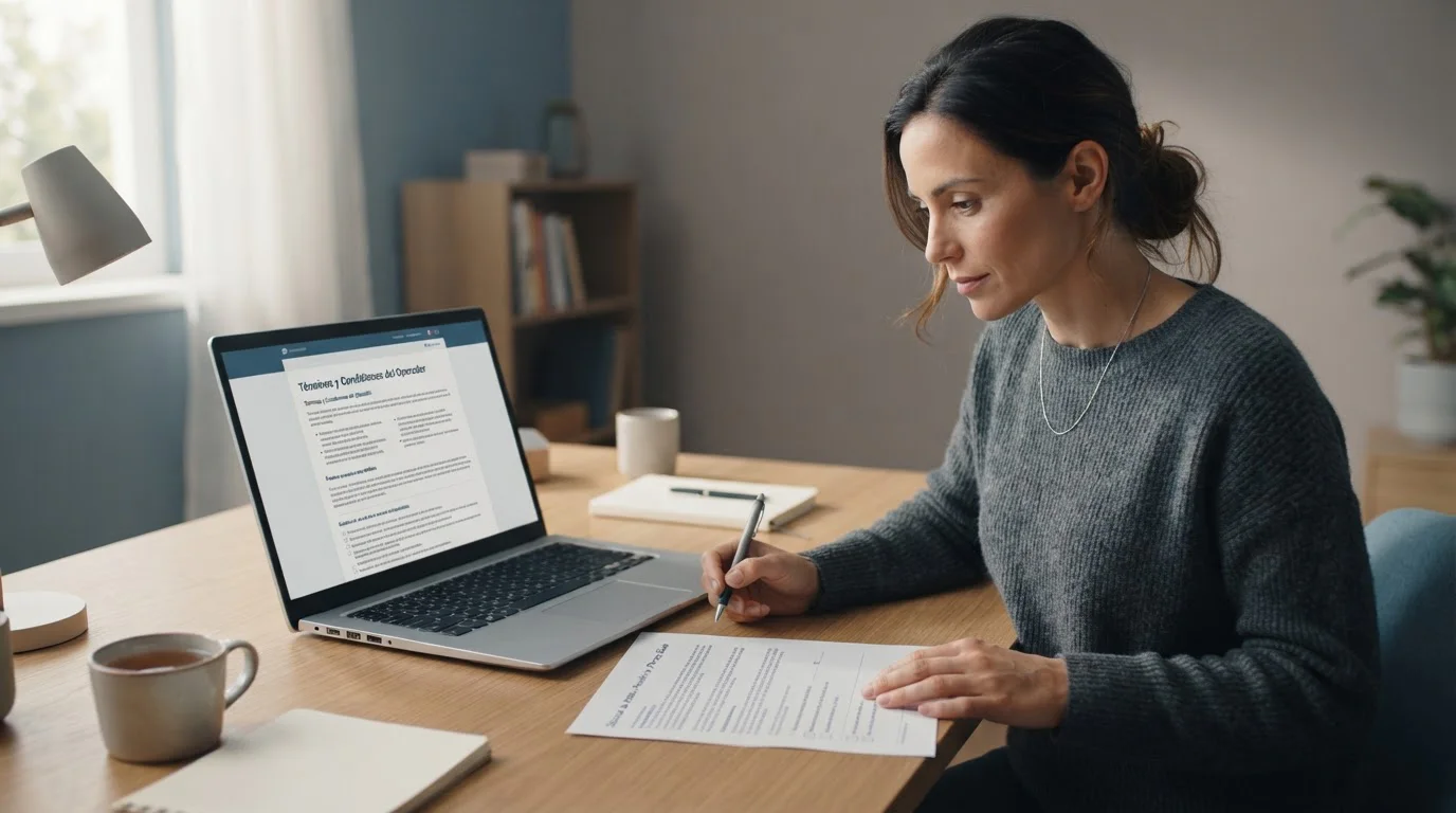 Persona cotejando las condiciones de retirada con los datos de un operador