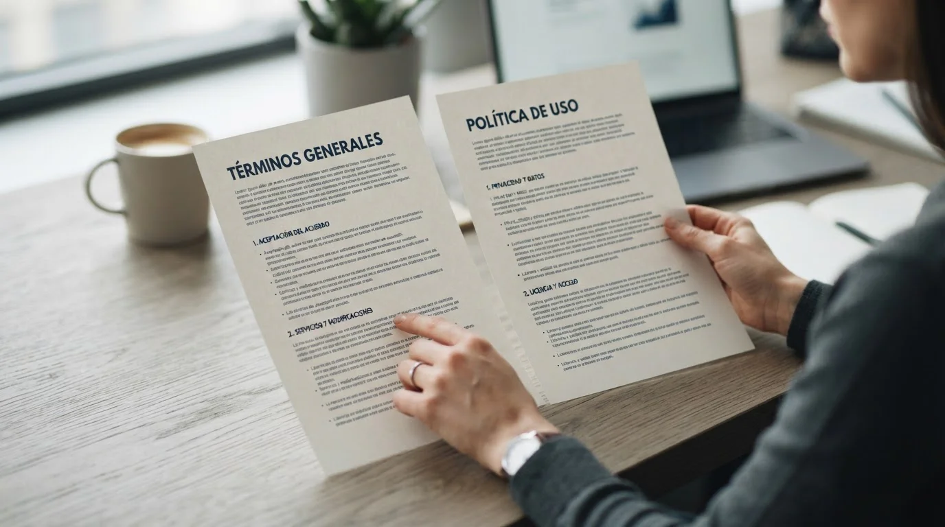 Mano señalando diferencias entre dos documentos de condiciones legales