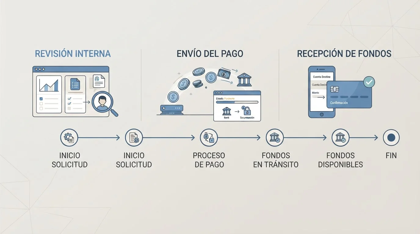 Cronología que separa la revisión, el envío y la recepción de una retirada