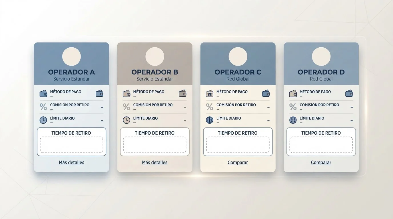 Fichas comparativas de operadores con campos de plazo de retirada